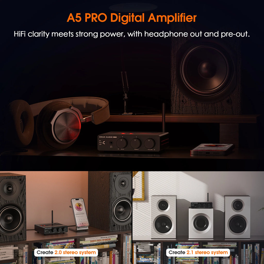 Douk Audio A5 PRO TPA3255 Bluetooth Receiver Digital Amplifier HiFi Class D Amp Stereo Audio Amplifier 48V