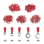 100PCS Ring Crimp Terminal M4/M5/M6/M8 Round Plugs Pre-insulated Ferrules Lugs For Splice Electricals Cable Wire End Connectors