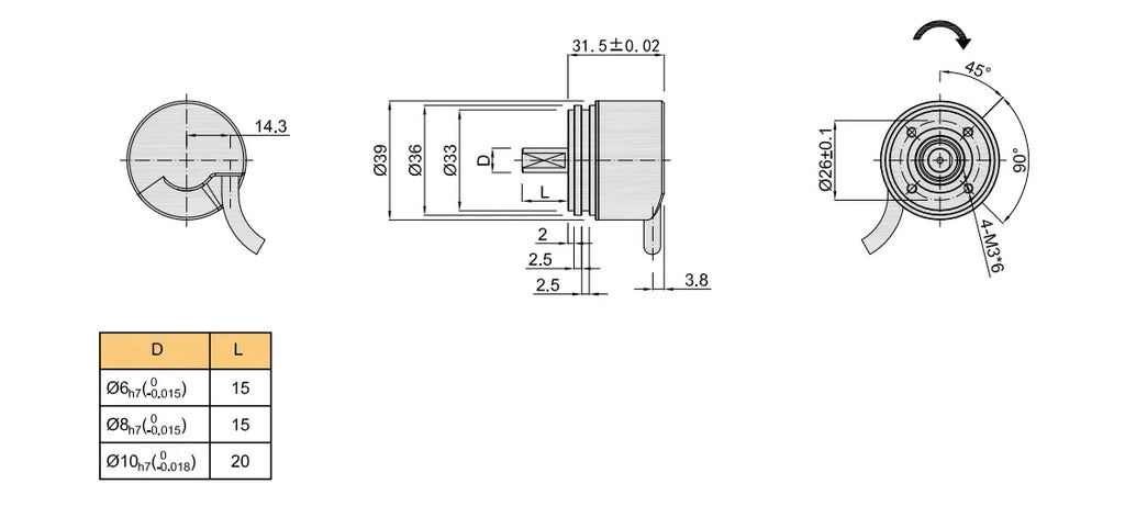 17-24bits BiSS C/SSI RS485 interface 39mm 24 bit mini absolute rotary encoder SM39 absolute rotary encoder