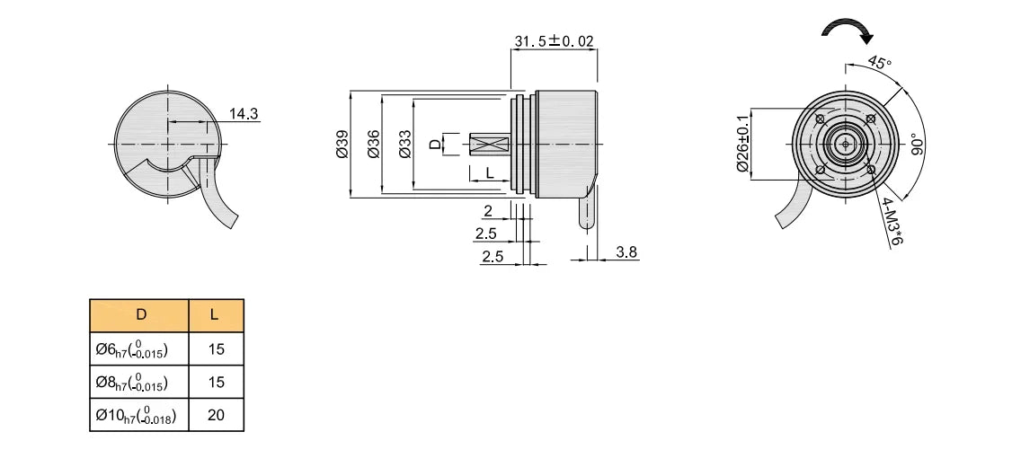 17-24bits BiSS C/SSI RS485 interface 39mm 24 bit mini absolute rotary encoder SM39 absolute rotary encoder
