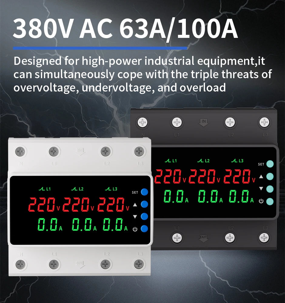 GTRIC Over Under Voltage Protection Device Three-Phase 380V AC Undervoltage Protection 63A Current and Voltage Protection Relay