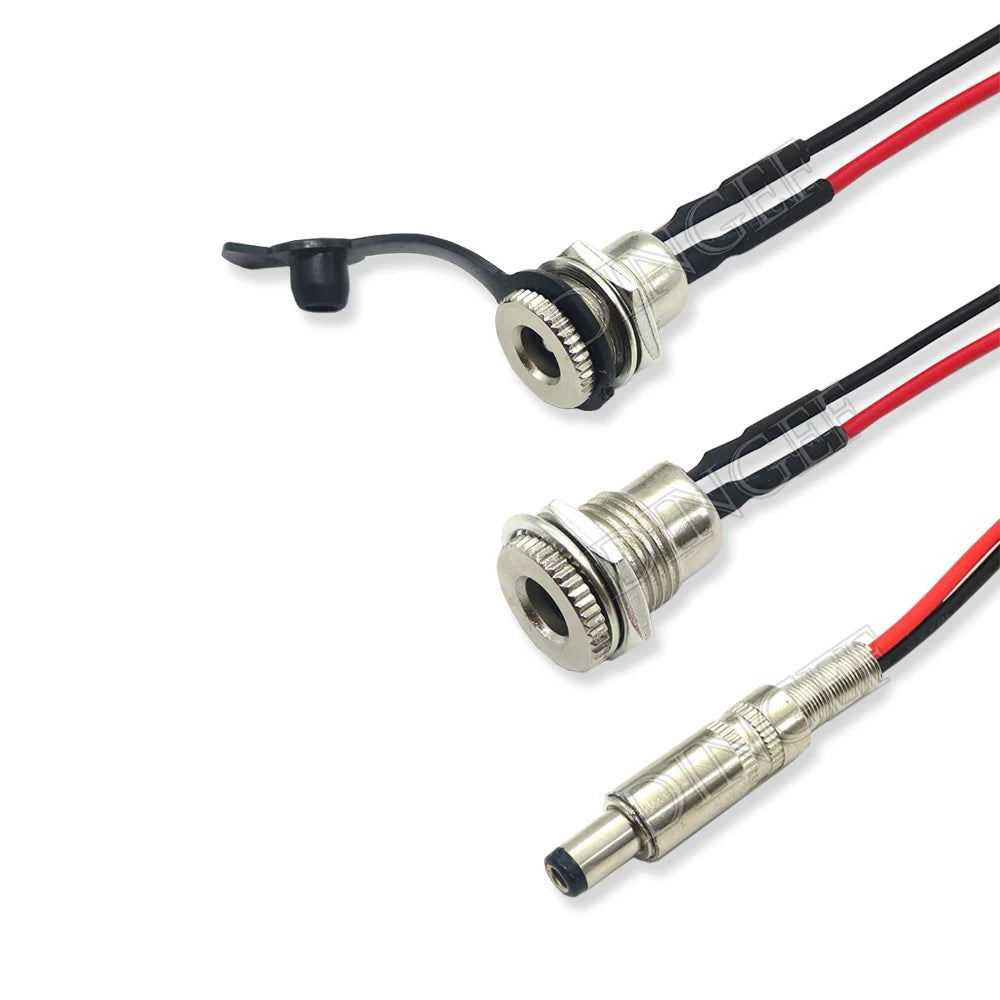 DC099 5.5 x 2.1mm  5.5 x 2.5mm DC Power Socket Threaded Female Connector Adapter With 20AWG Cable Wires DC-099 10CM 20CM