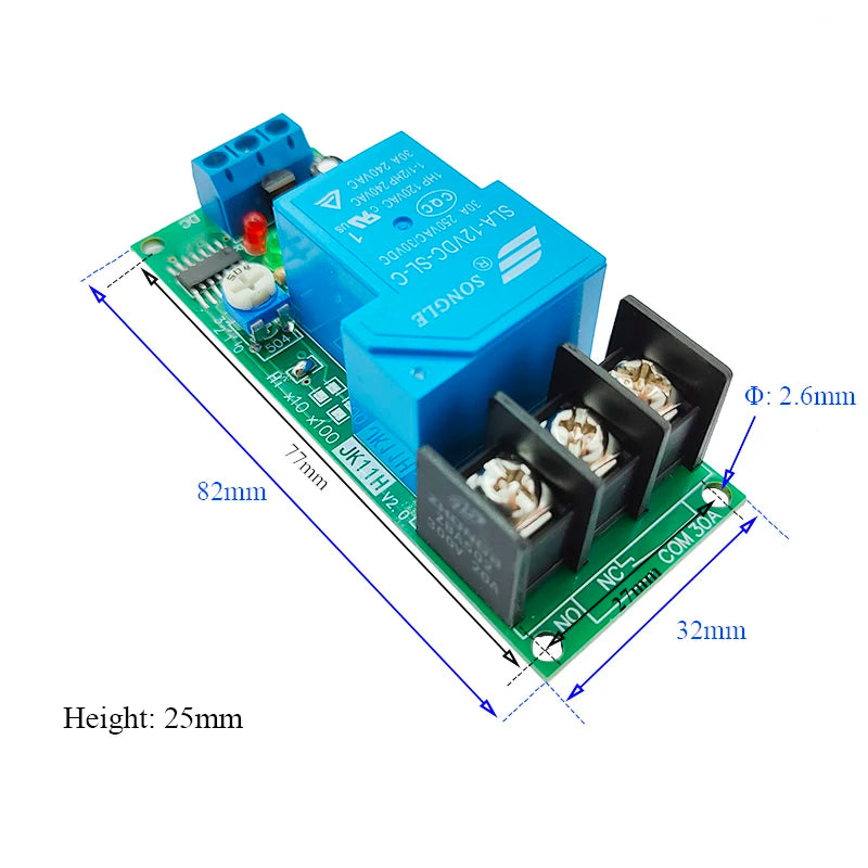 Time Delay Relay Module Triggle Timer Control Switch DC12V 24V High-power 30A  1-10000s Delay Adjustable Turn Off Conduction