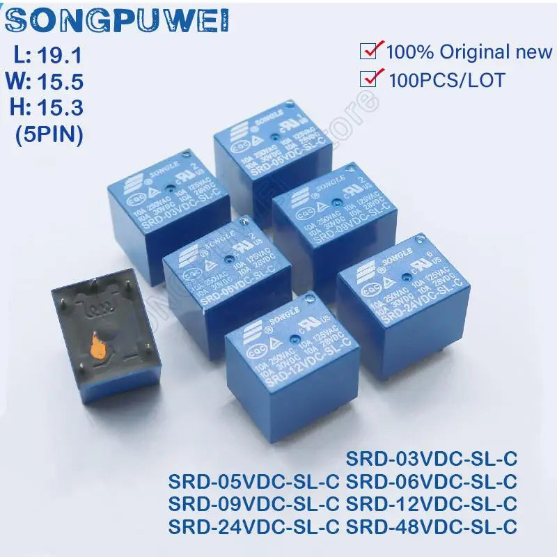 100Pcs/lot SRD-05VDC-SL-C SRD-12VDC-SL-C SRD-24VDC-SL-C SRD -03V 05V 06V 09V 12V 24V 48V DC Power Relays 10A 250VAC 5PIN T73