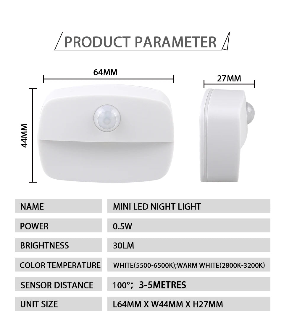 LED Night Light with Motion Sensor Cabinet Lamp Wireless Bedside Nightlight Battery Power For Bedroom Closet Stairs Lighting