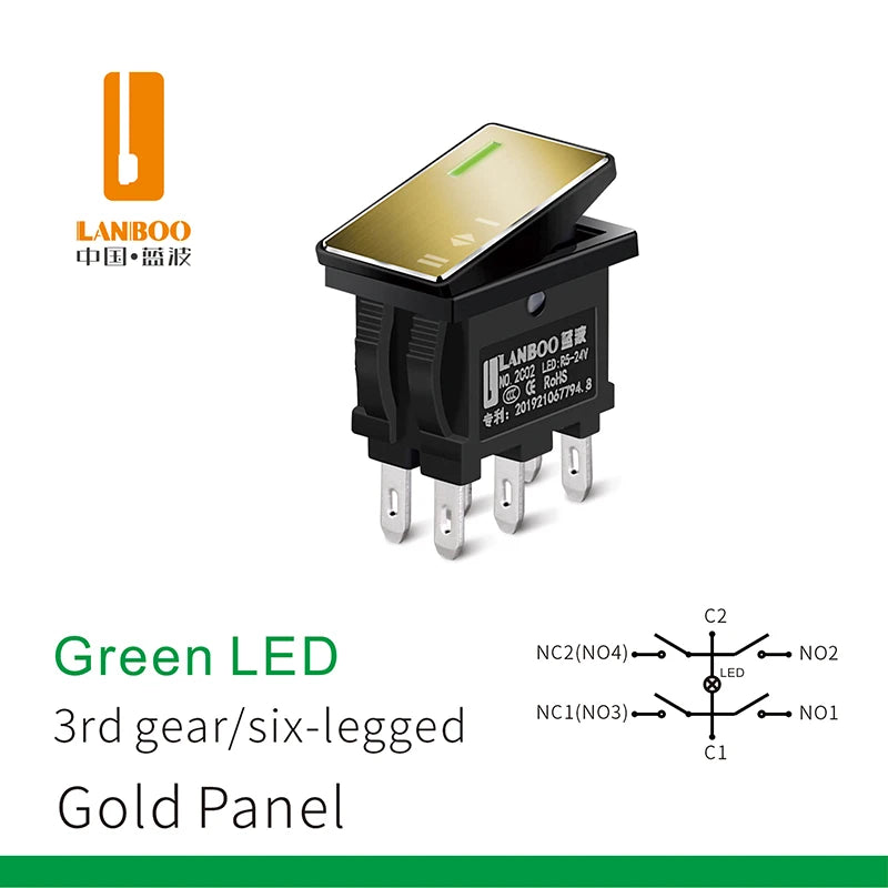 LANBOO 14mm*9mm Series 7Amp High Current Rocker Switch ON-OFF-ON 2/3Position 4/6Pin KCD1  With Red/Green Light  12V24V220V
