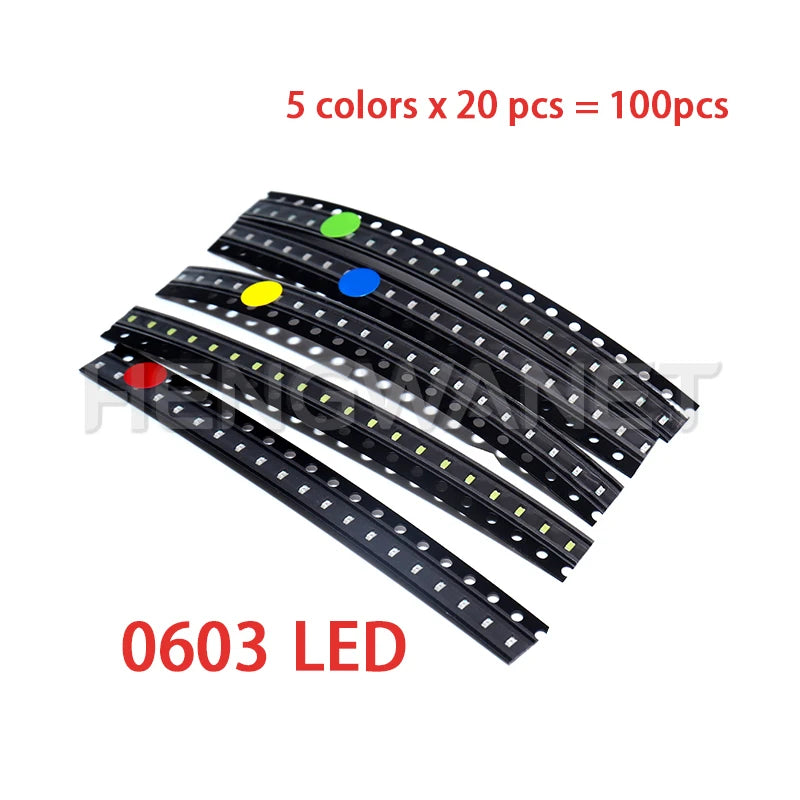 100pcs 0603 0805 1206 1210 5730 5050 SMD LED Light Emitting Diode Kit 5 Colors Miniature LED Red White Yellow Green Blue