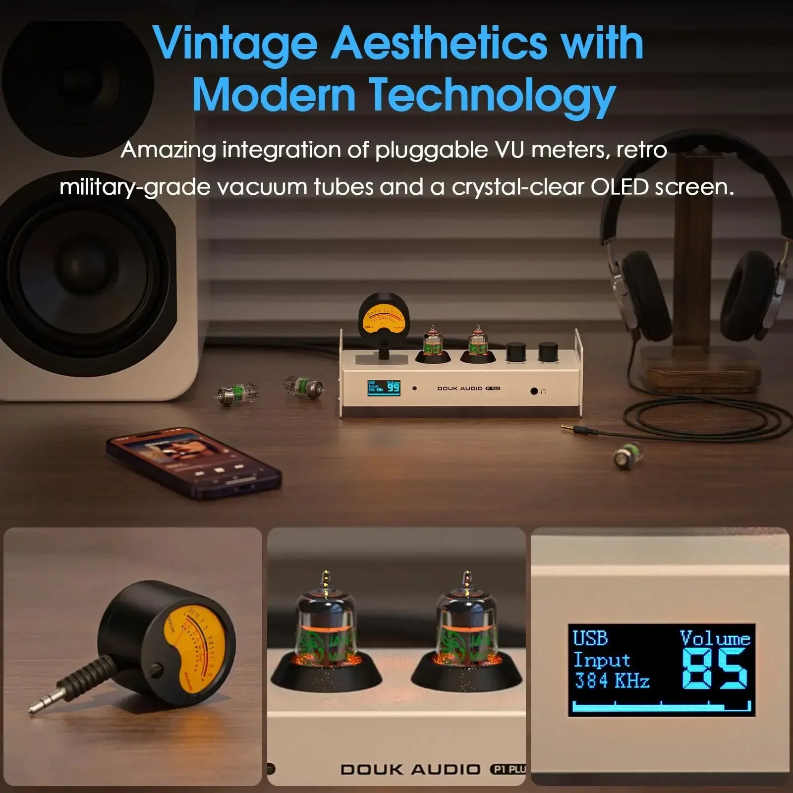 Nobsound P1PLUS HiFi Bluetooth Receiver Vcauum Tube Preamplifier USB DAC Music Player with Headphone out VU Meter DSD256