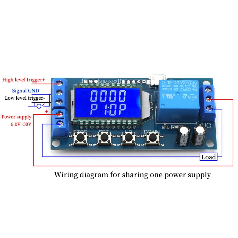 6-30V Micro USB Digital LCD Display Time Delay Relay Module Control Timer Switch Trigger Cycle Module XY-LJ02