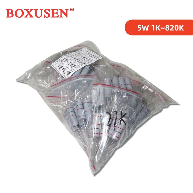 300PCS 150PCS 1W 2W 3W 5W 5% Resistor Kit 30values X 10PCS Carbon Film Resistance 0.1-750 ohm Set 1k-820K 30values X 5PCS