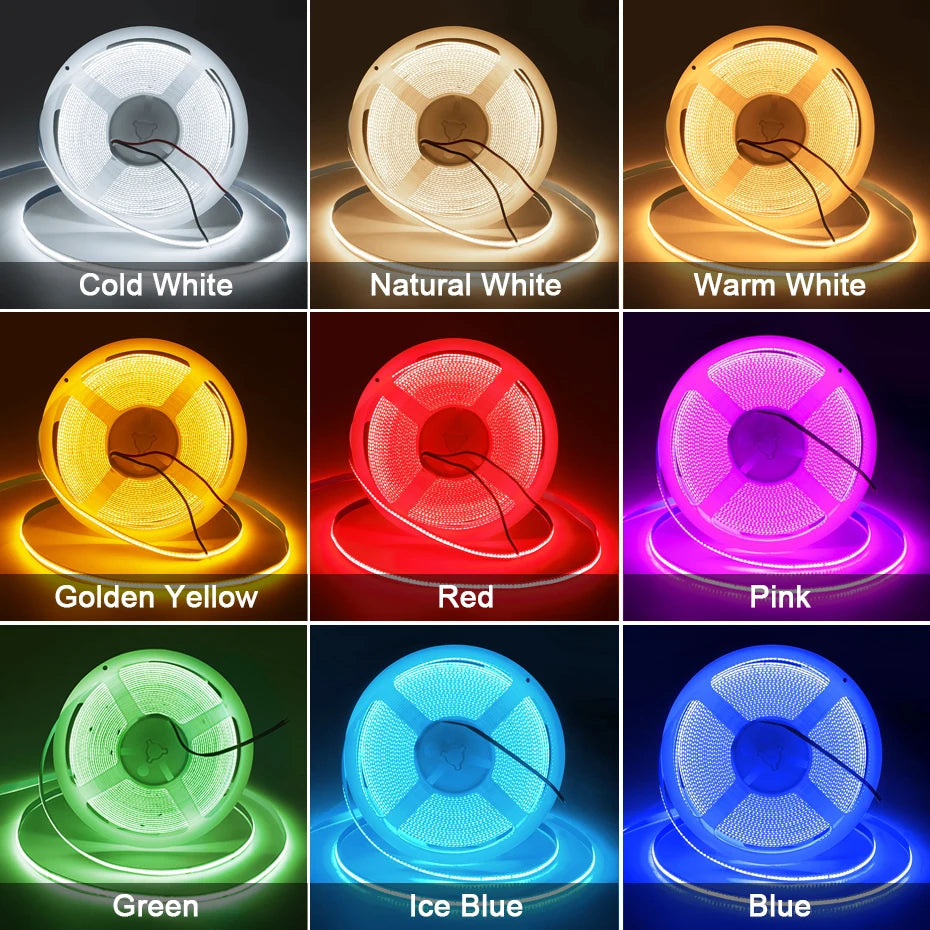 1M 3M 5M 8M 10M DC 24V Led Strip COB Tape Light 320 LEDs/m Red Green Blue Warm White Pink Yellow 9Colors For Room Decoration