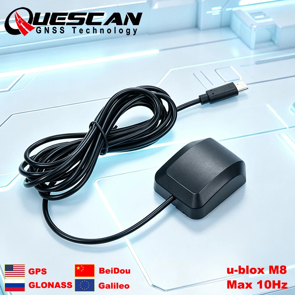 QUESCAN Windows Android USB Type C GPS Receiver 10Hz GPS GLONASS Galileo BeiDou Type-C GNSS Antenna Module NMEA M8N UBX-M8030-KT