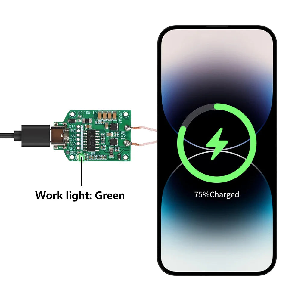 15W High-Power Wireless Charging Transmitter Module, with 5V/9V/12V DC Input, Type-C Port, and Pop-Up Display