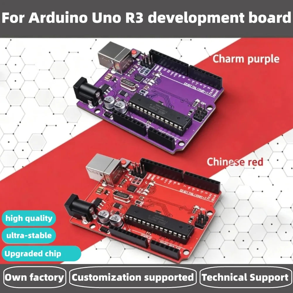 Compatible with Arduino Uno R3 Development Board ATmega328P Microcontroller Module Main Control Board Multicolor USB-B Cable