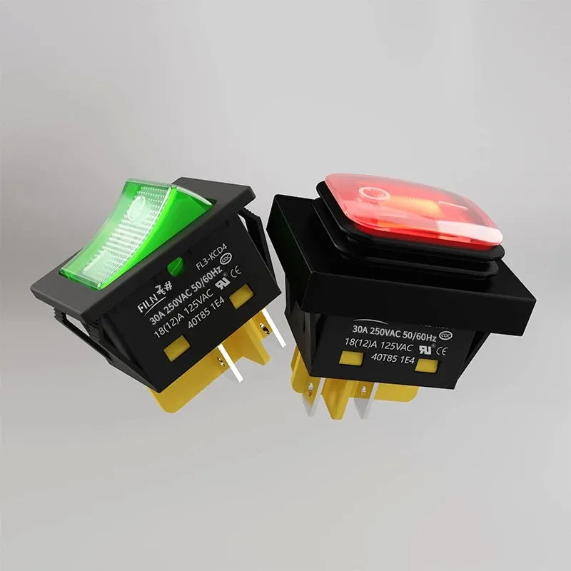 FILN 30A/220V Heavy Duty 4 Pin DPST IP67 Sealed Waterproof T85 Auto Boat Marine Toggle Rocker Switch with LED 12V 220V 30x22