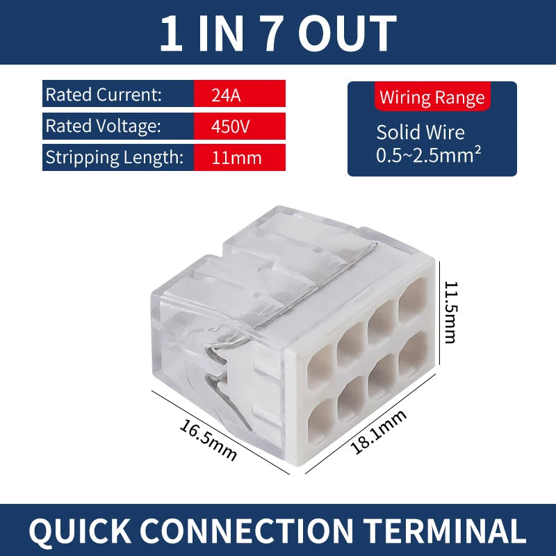 50Pcs Mini Quick Push in Connectors Hard Stainless Easy Electrical Splicing Terminal Blocks 2 3 4 5 6 8 Ports