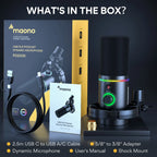 MAONO PD200X XLR/USB Dynamic Microphone for PC RGB Gaming Streaming Microphone with MAONO Link Software Mute Gain Knob Volume Control and Headphone Jack for Streaming Podcasting Recording Gaming Video