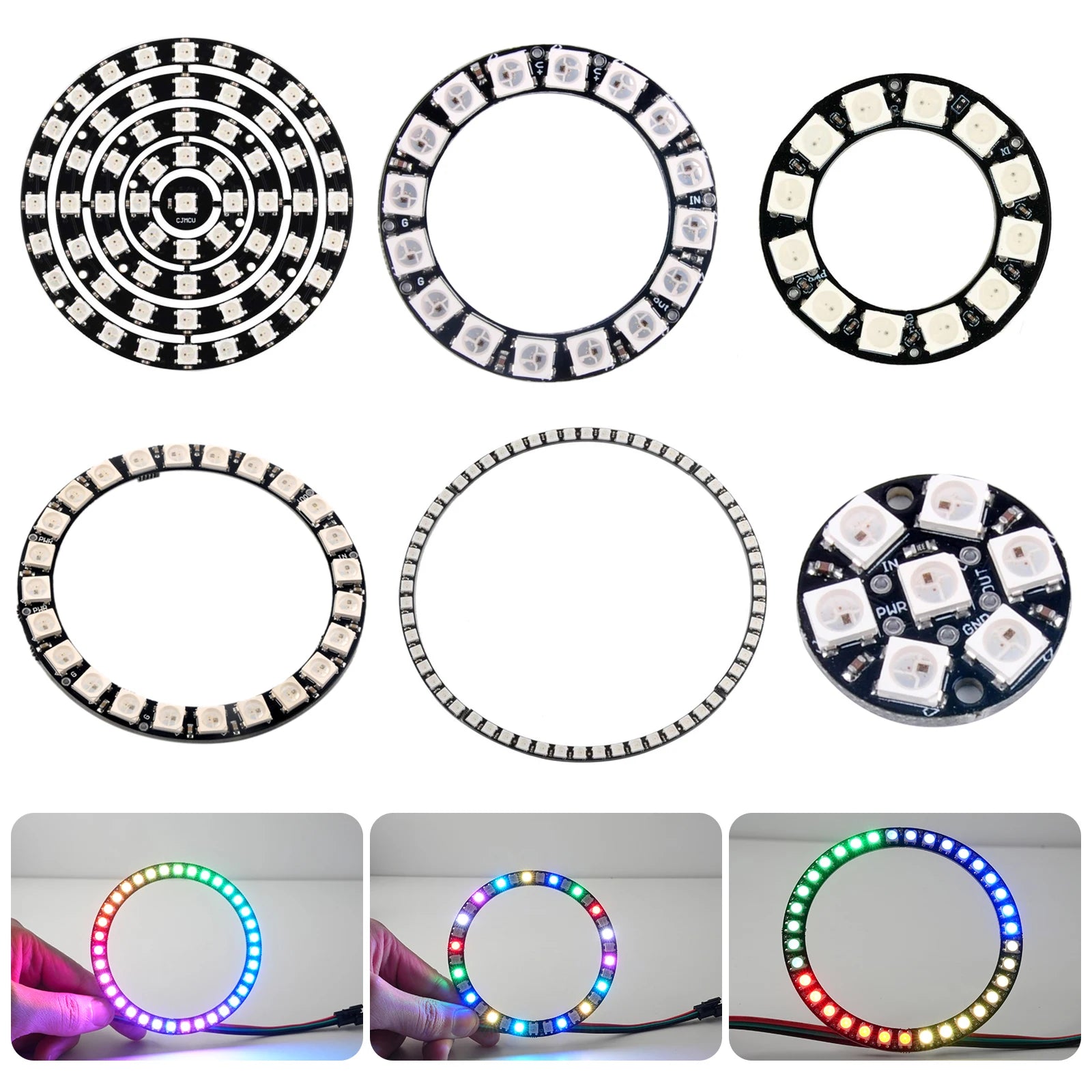 WS2812B 5050 RGB LED Ring 7 / 8 / 12 / 16 / 24 / 60 Bits Lamp Light with Integrated Drivers WS2812 for Arduino Raspberry Pi