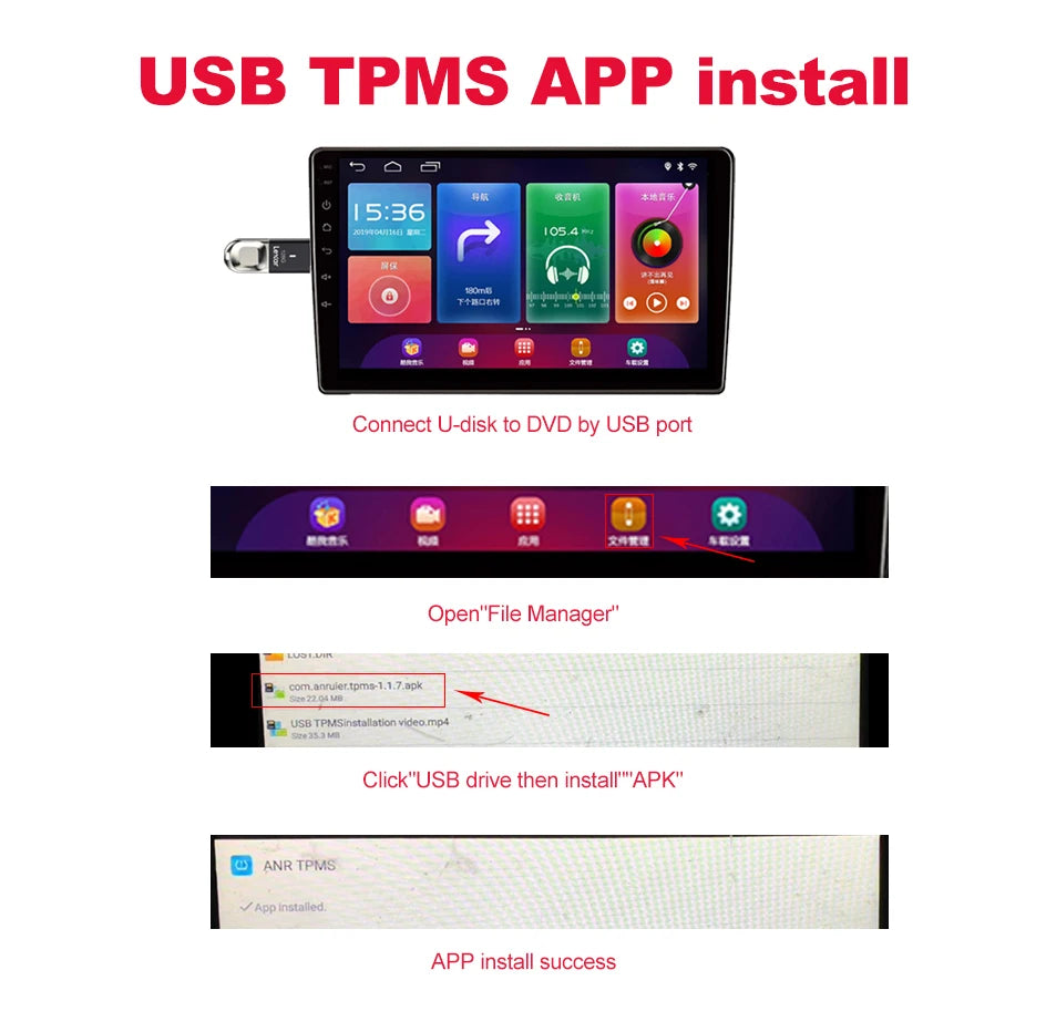 Smart Android Navigation Dedicated Car Mounted USB Tire Pressure Monitoring System TPMS Tire Pressure And Temperature Detection
