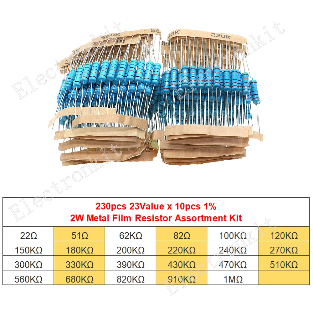1/8W 1/4W 1/2W 1W 2W 3W 5W 1% Metal Film Resistors Assortment Kit Electronic Components 5 Color ring Resistor Package