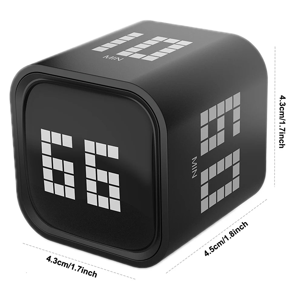 Adjustable Cube Pomodoro Timer - 5/25/10/60 Minute Countdowns, Settings - Pause, Resume, Silent, Vibrate & Sound Alarm Timer