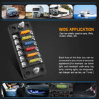 DaierTek 6 Way Fuse Block Blade Fuse Box with Negative Bus 6 Circuit Fuse Holder Fuse Block W/Negative Bus For 12V 24V Auto