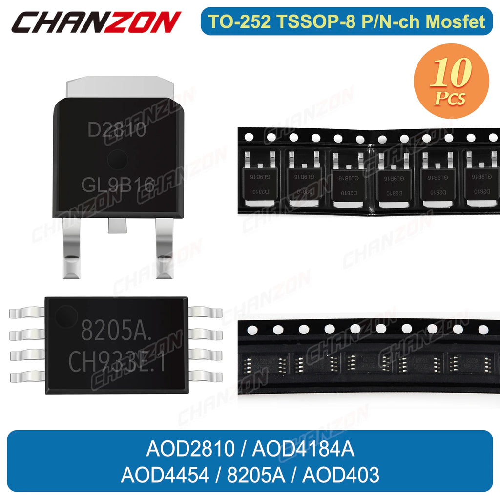Original 10PCS TO-252 TSSOP-8 AOD2810 AOD4184A AOD4454 8205A AOD403 N/P-channel SMD Mosfet Transistor Integrated Circuit BJT