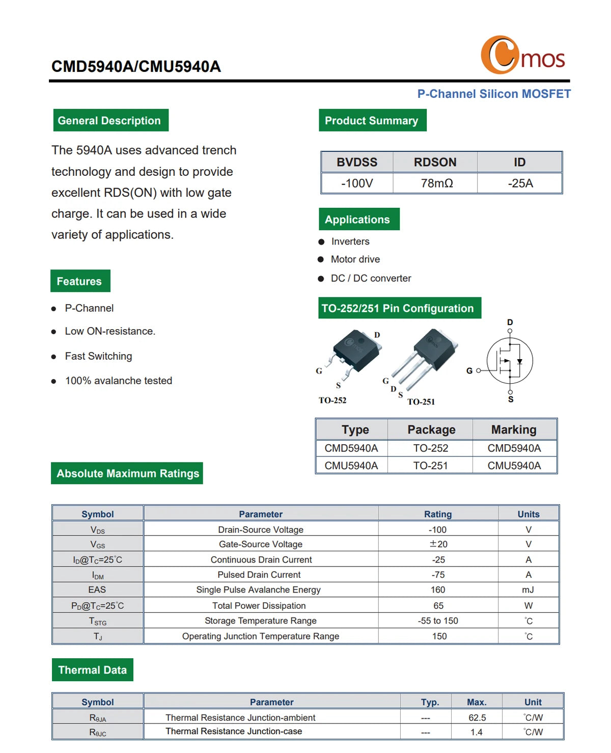 Original CMOS MOSFET CMD1402, CMD3080M, CMD3090L N-Channel TO-252