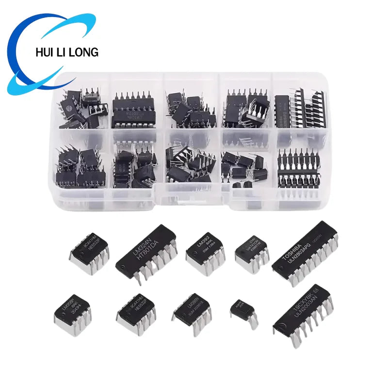 85PCS 10 Types NE555 LM324 LM393 UA741 ULN2803 LM358 LM386 NE5532 ULN2003 PC817 Integrated Circuit DIP IC Combination Chip Kit