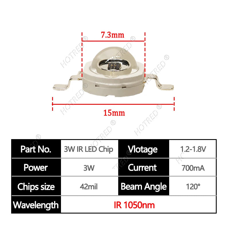 1-10pcs IR LED 3W 5W 1050nm High Power Infrared Chip 1.2-1.8V 700mA 1400mA Diode Light Laser Lamp for Night Vision CCTV Camera
