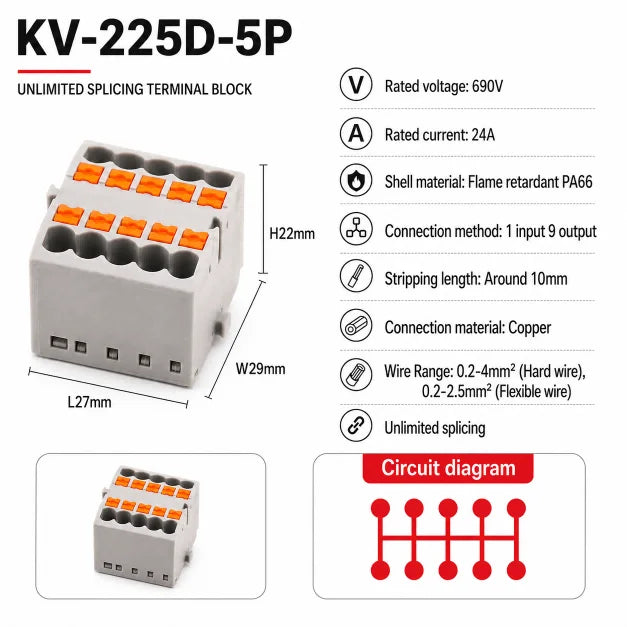 1Pc Wire Electrical Cable Connectors Plug-in Terminal Block PTFIX 2.5mm² Splitter Spliceable DIN-Rail Mounting Junction Box Too