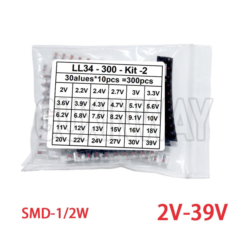 300PCS 1N4148 SMD LL34 Zener Diode Kit 0.5W 1/2W 3V-24V 2V-39V SMD Diode Set