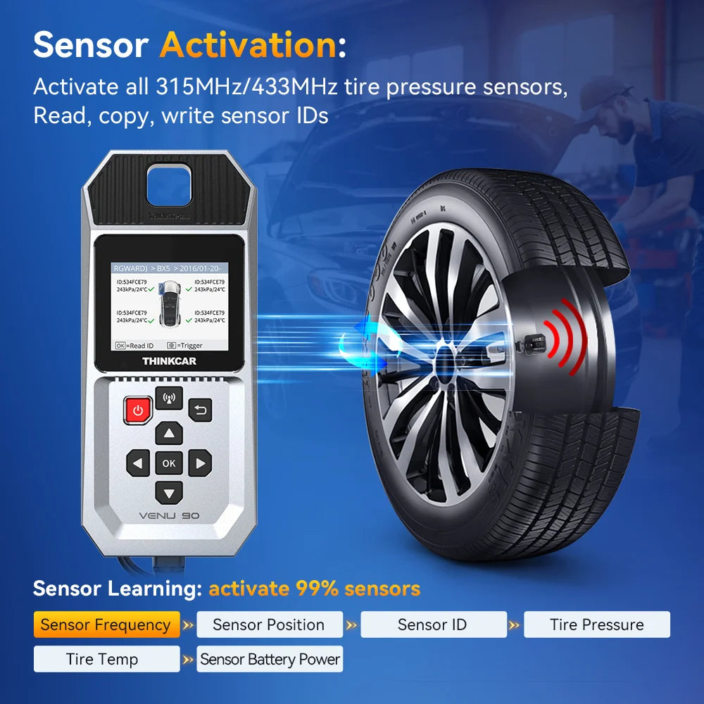 THINKCAR VENU 90 OBD Automotive Tire Pressure Monitoring Sensor TPMS Relearn Activation Programming Car TPMS Diagnostic Tools