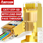 AMPCOM CAT7 Pass Through RJ45 Modular Plug Network Connectors STP 3/50μ Gold-Plated 8P8C Crimp End for Ethernet Cable