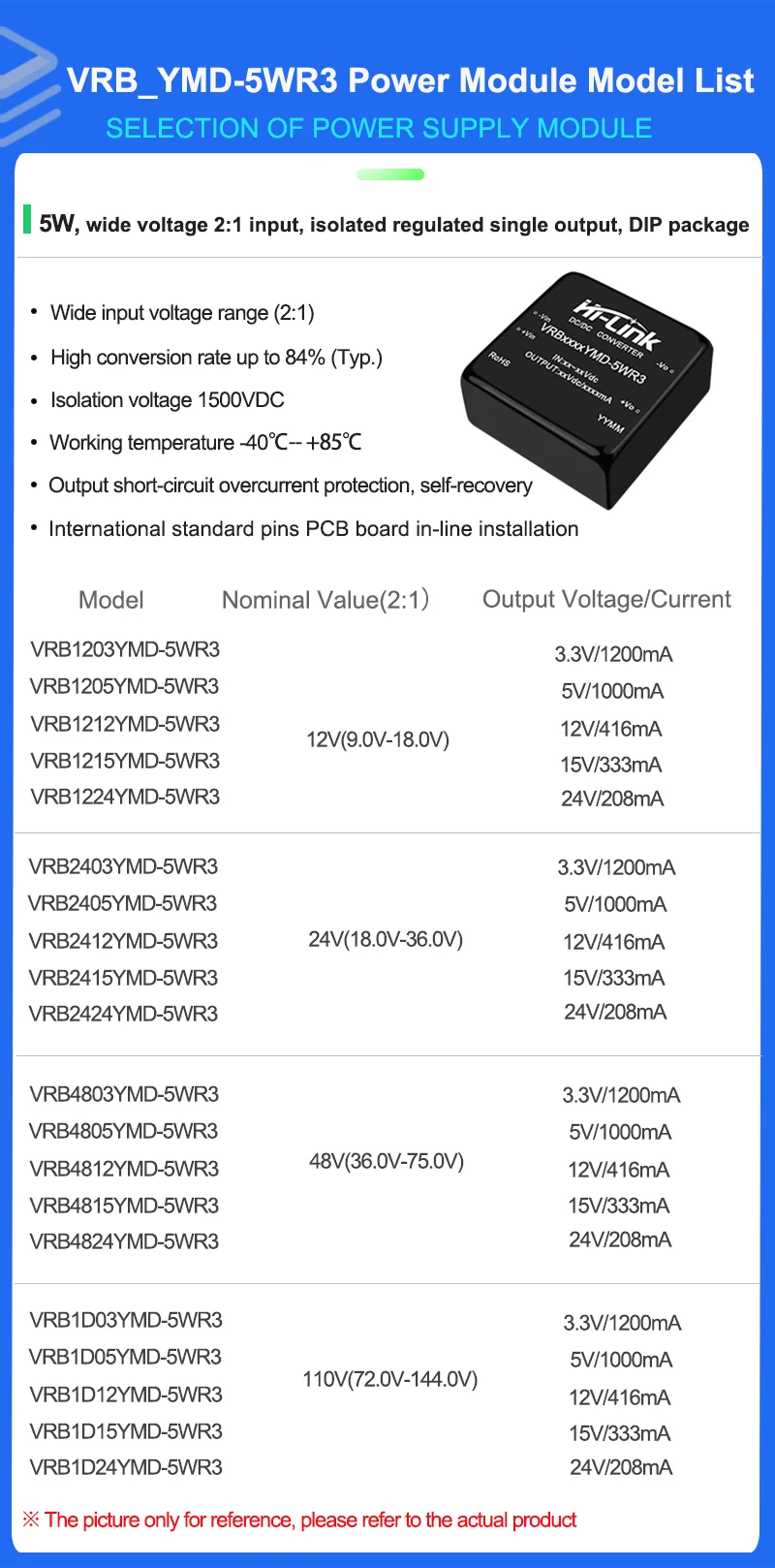 DC-DC Isolated Converter Power Supply Module 5W DC 12V 48V to 15V/5V/12V 24V to 5V/12V HLK-5D2405/5D1205/5D1212/5D1215/5D2412