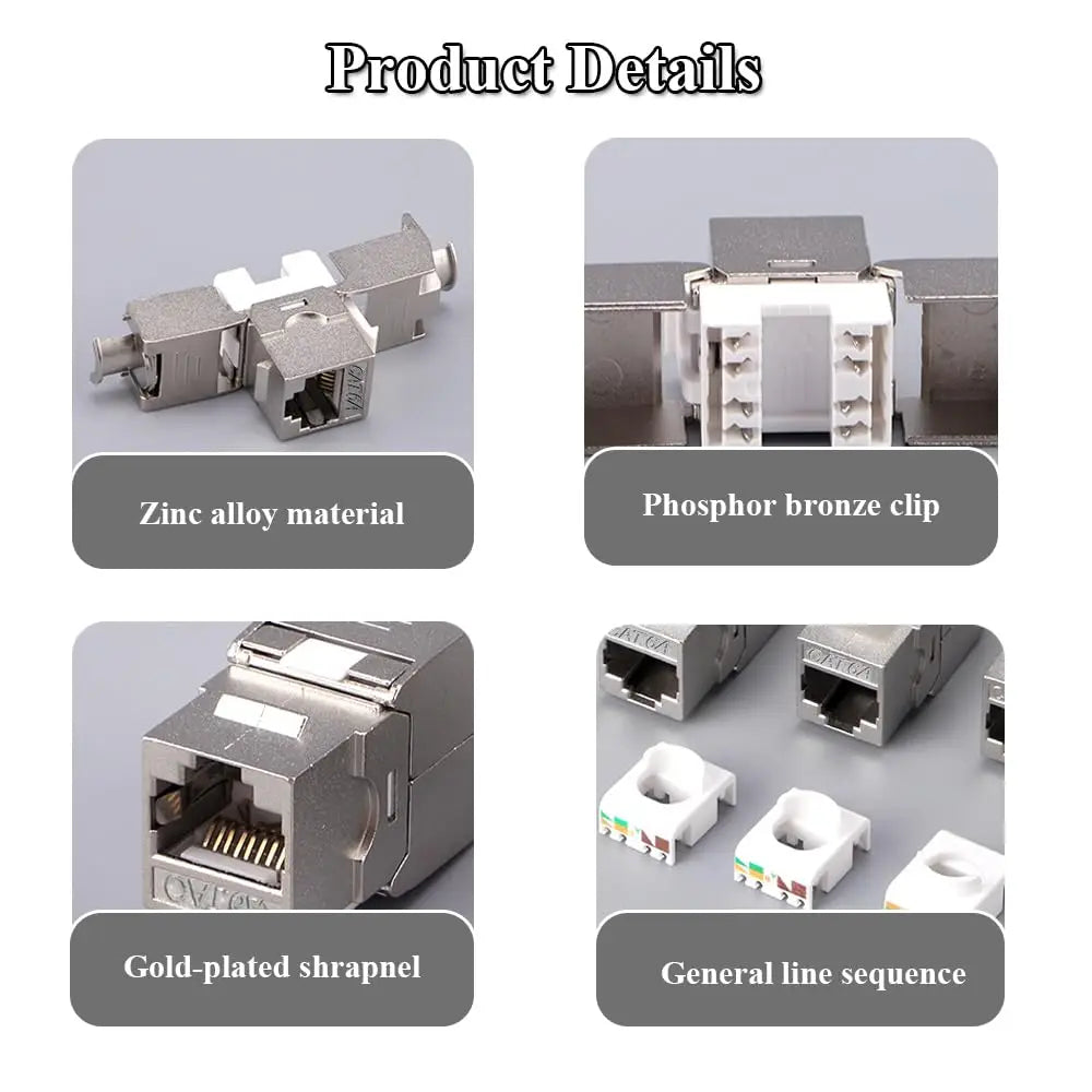 ZOERAX 1Pcs Cat6a Cat7 Keystone Jack Cat7 RJ45 STP Tool-Less Type Zinc Alloy Module Jacks Adapter Coupler for 22 to 26 AWG Cable