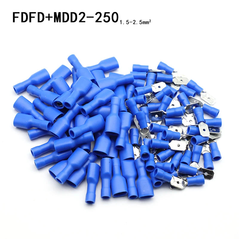 100pcs/50 pairs Female/Male Spade Connectors 16-14 AWG Spade Quick Disconnect Connectors Insulated Spade Wire Crimp Terminal