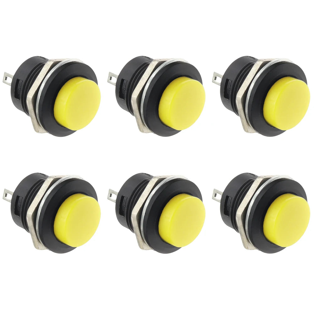 6Pcs R13-507 Momentary Push Button 2 Pin Self-Resetting Mini No Lock Round SPST 1NO Switch 3A 250V AC/6A 125V AC Button Assorted