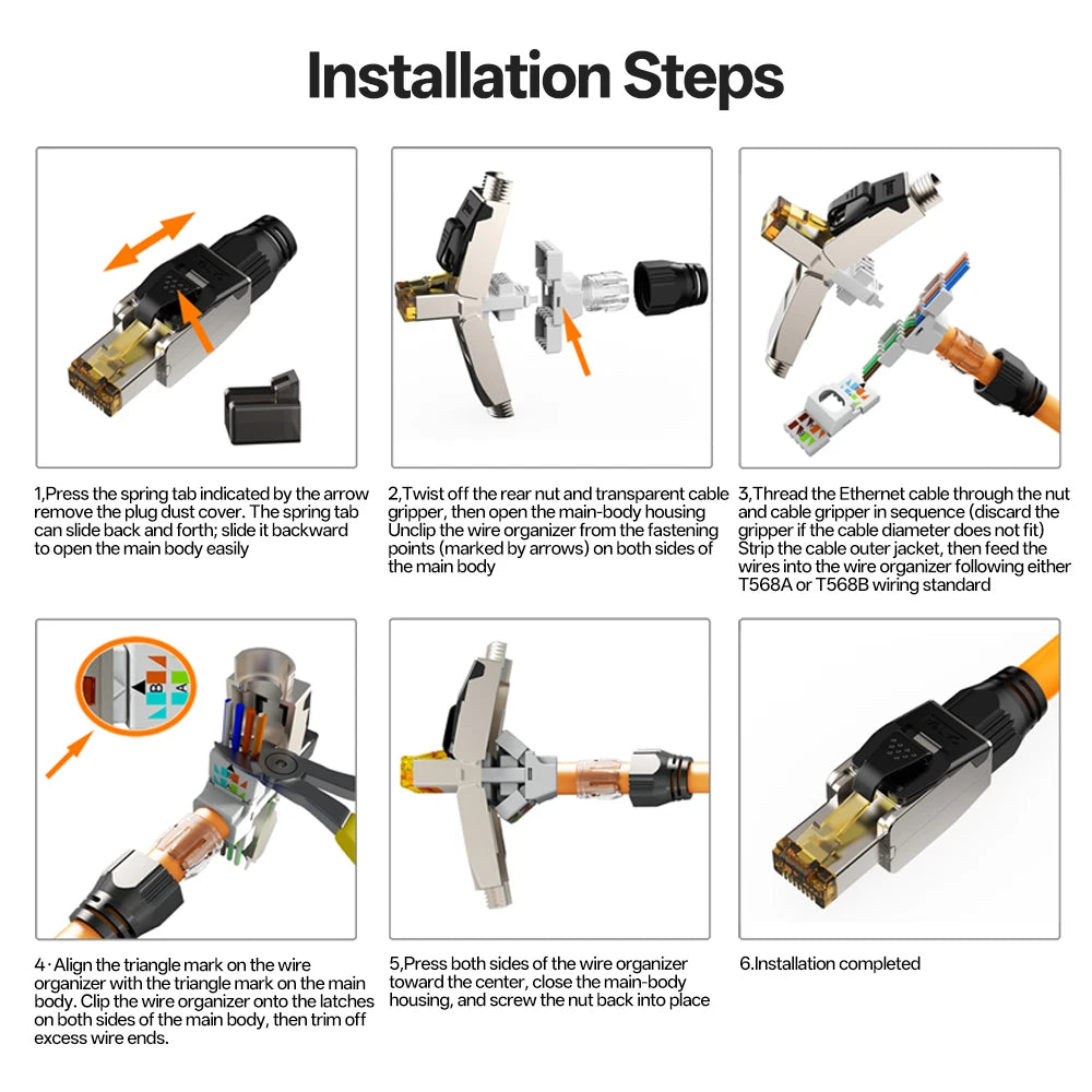 RJ45 Connector Cat7 Tool‑Free Shielded Zinc‑Alloy Reusable 50U Gold‑Plated Contact Anti‑Pull Ethernet Plug for Network Cable