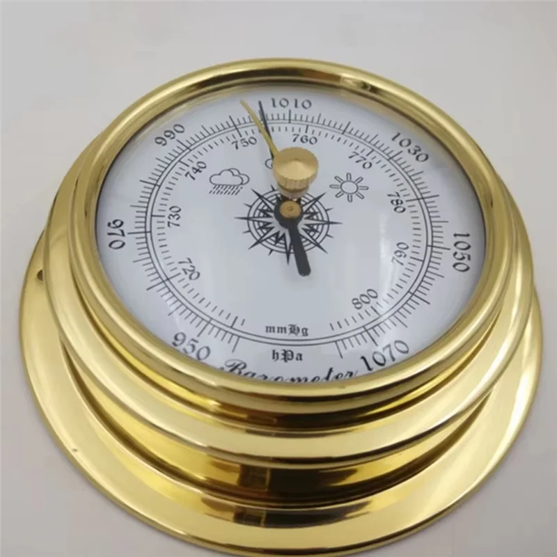 ABBP-Boat Barometer Clock Thermometer Hygrometer Set Weather Station Set Wall Mounting Type Brass For Case Brass For Case