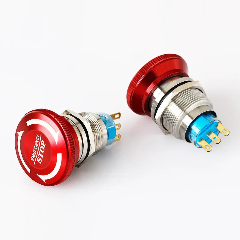 16/19/22mm Metal Emergency Stop Button Switch Stainless Steel Anti-slip Waterproof Rotation Socket 12/220V Stop Momentary