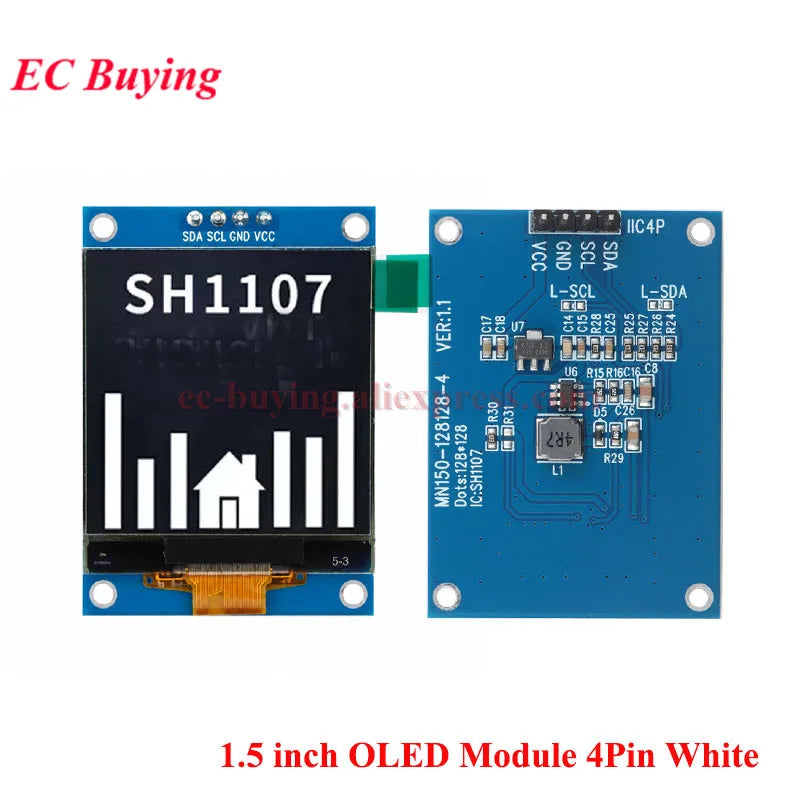 1.5 Inch OLED LCD White Display Module 1.5'' 128*128 Driver SH1107 COG I2C IIC SPI Serial Port 4PIN/7PIN Bare Screen 24PIN/25PIN