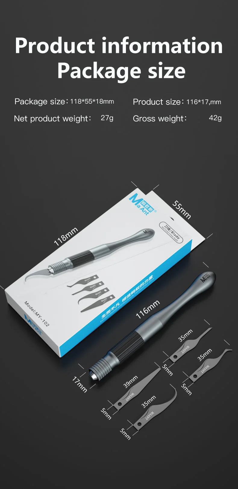 Maant MY-102 Blade Set BGA Maintenance Knife For iPhone CPU NAND CHIP IC Remove Glue Disassemble Rework Blade Knife Tools Kit