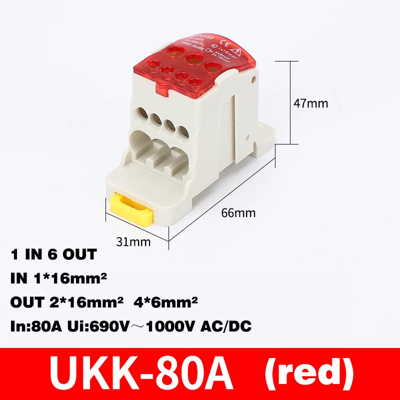 Din Rail Terminal Block UKK 80A/125A/160A/250A/400A Distribution Box One In Several Out Unipolar Junction Box Wire Connector