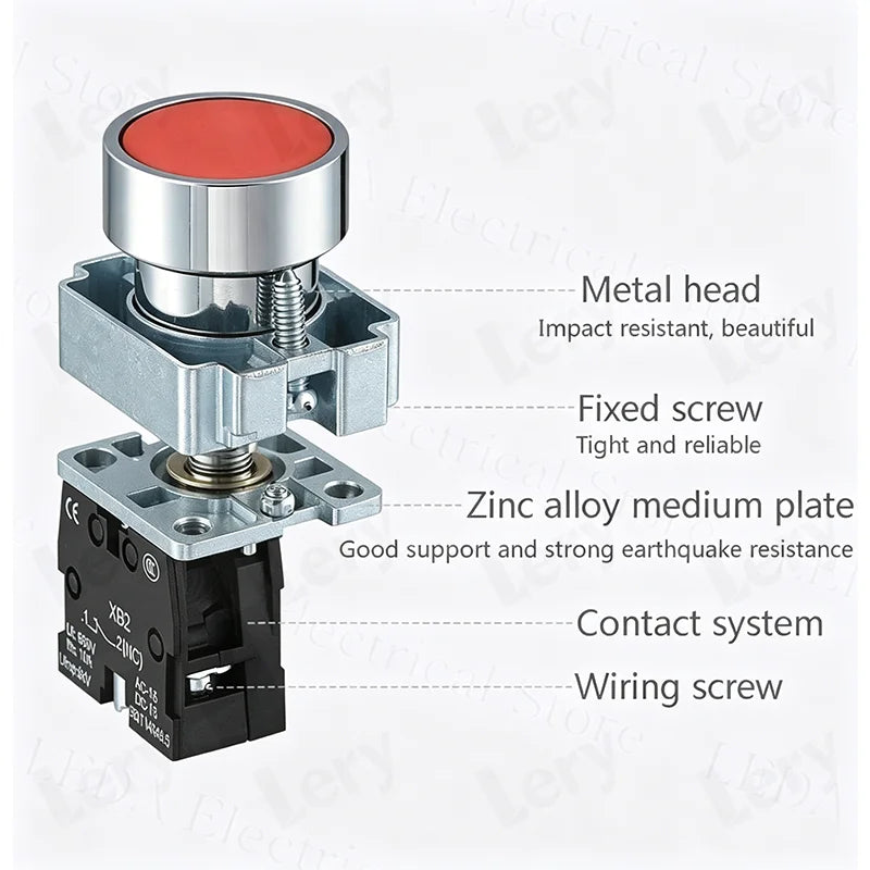 1Pcs XB2-BG21 XB2-BA31 XB2-BS54 22mm Knob Key Start Inching Power on Button Switch Self Reset Small Mushroom Head Emergency Stop