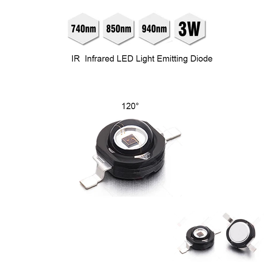 3W High Power LED beads IR 850nm 940nm 740nm 60 90 120 degree Infrared LED IR Light Emitting Diode  for Night Vision CCTV DIY