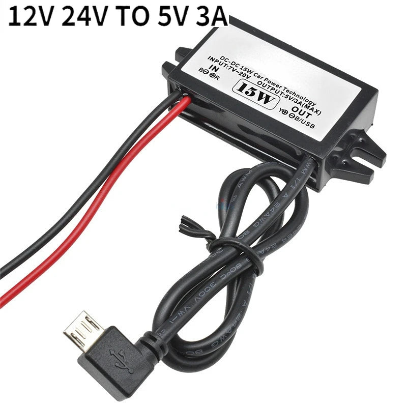 12V to 5V 3A DC-DC Step Down Module Power Converter Wire/Dual Ear USB Type C/Adapter USB-A Female/dual USB/ Connector Waterproof