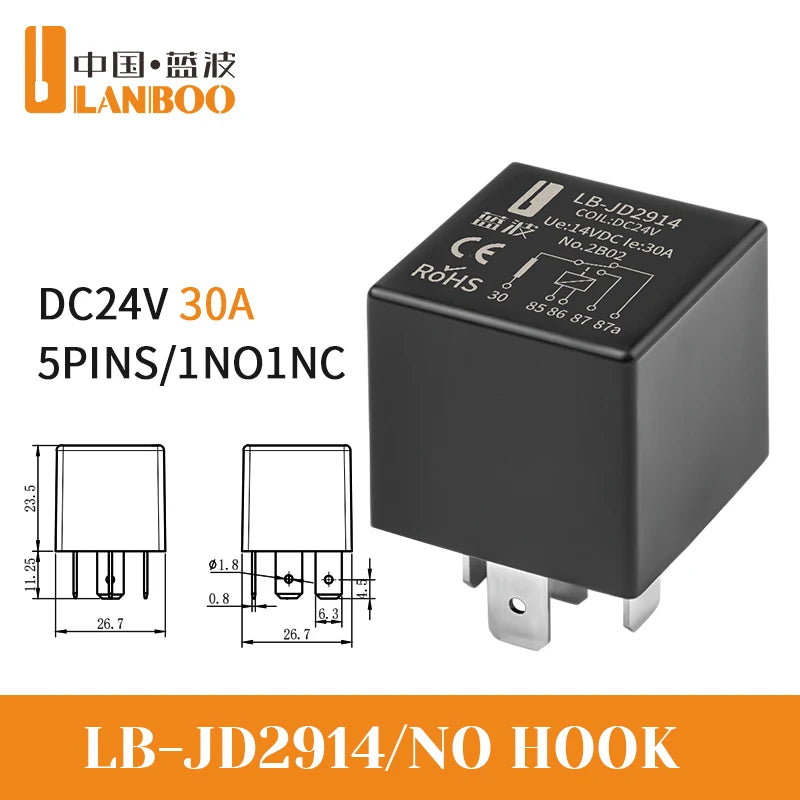 LANBOO 30A High Current Car/Auto Relay 12V 24V 30A with 4PIN/5PIN Applications Include Lighting Control and Horn Control.
