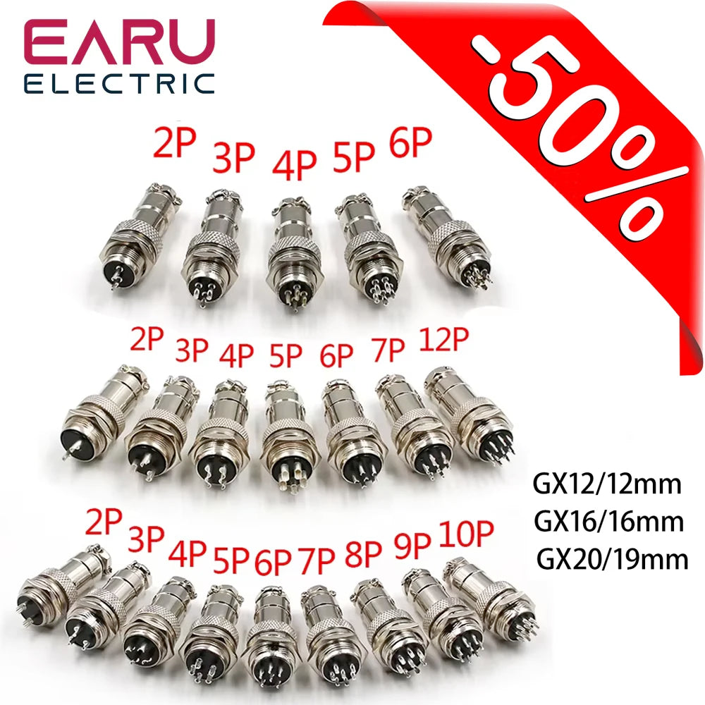 GX12 GX16 GX20 Aviation Connector Plug Socket Circular Connector 2 3 4 5 6 7 8 9 10 12 Pin 12/16/19mm Cable Wire Male Female