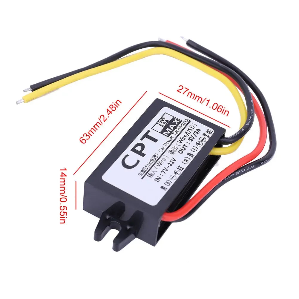 12V To 5V 3A 15W DC/DC Converter Regulator Waterproof CPT Car Power Converter Output Power Adapter Wire Interface